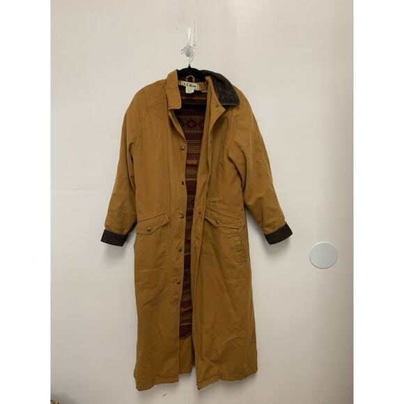Vintage LL Bean Aztec Fleece Lined Womens Canvas Long Button Duster Coat M - Picture 1 of 4
